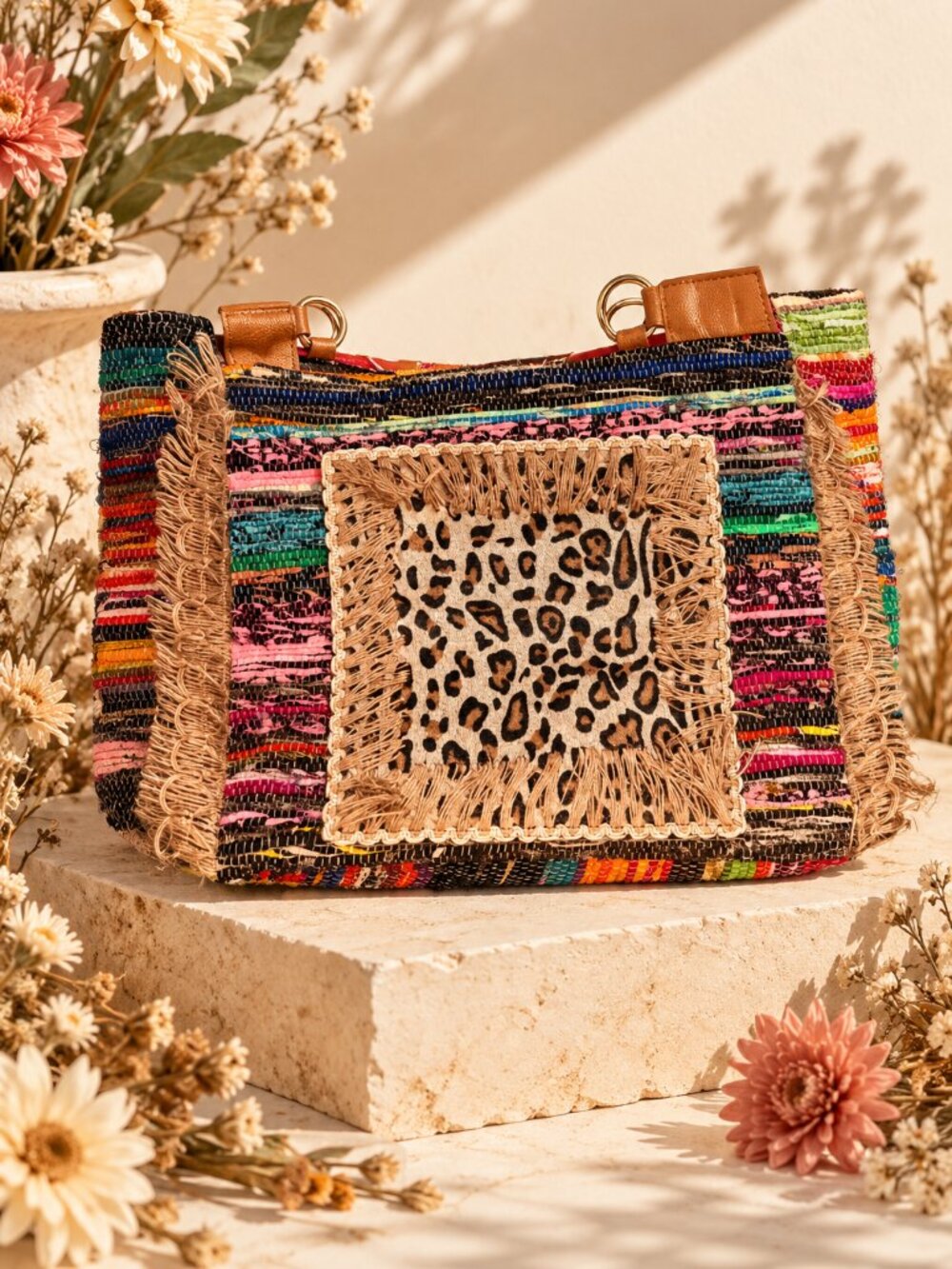 Karma Highway NWT Boho Mixed Media Fringed Tote Bag | Leather Accent Trim